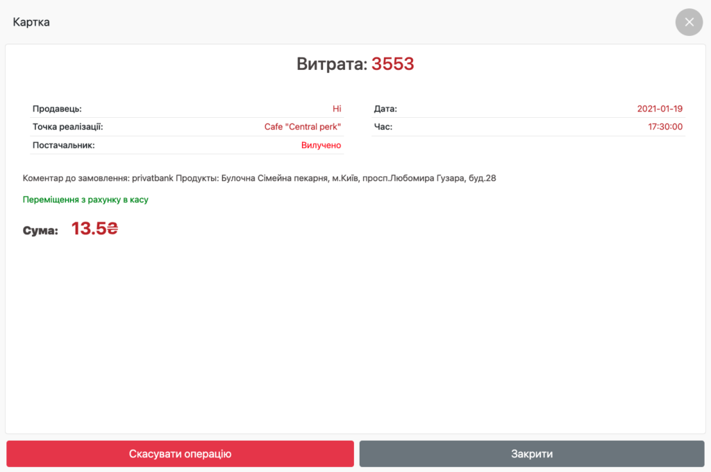 Картка витрат