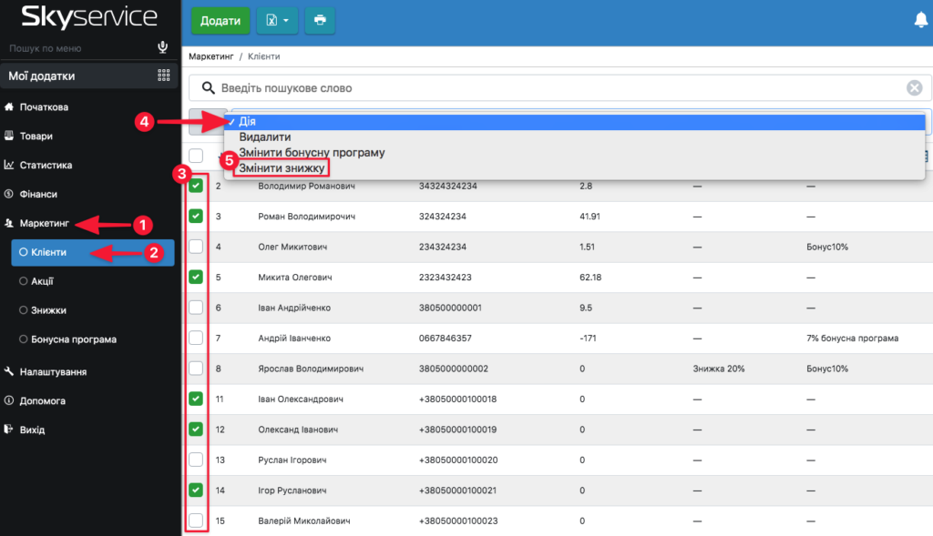 Змінити знижку клієнту