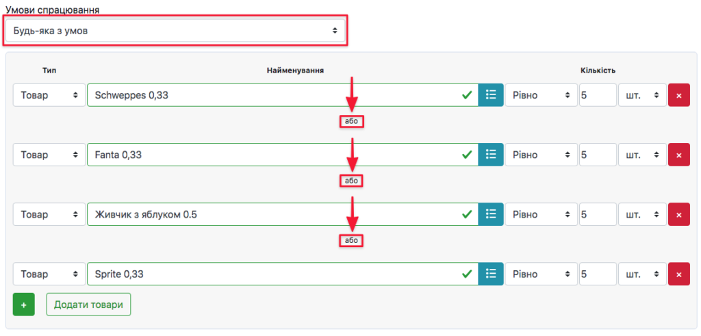 Міняємо режими спрацювання акції